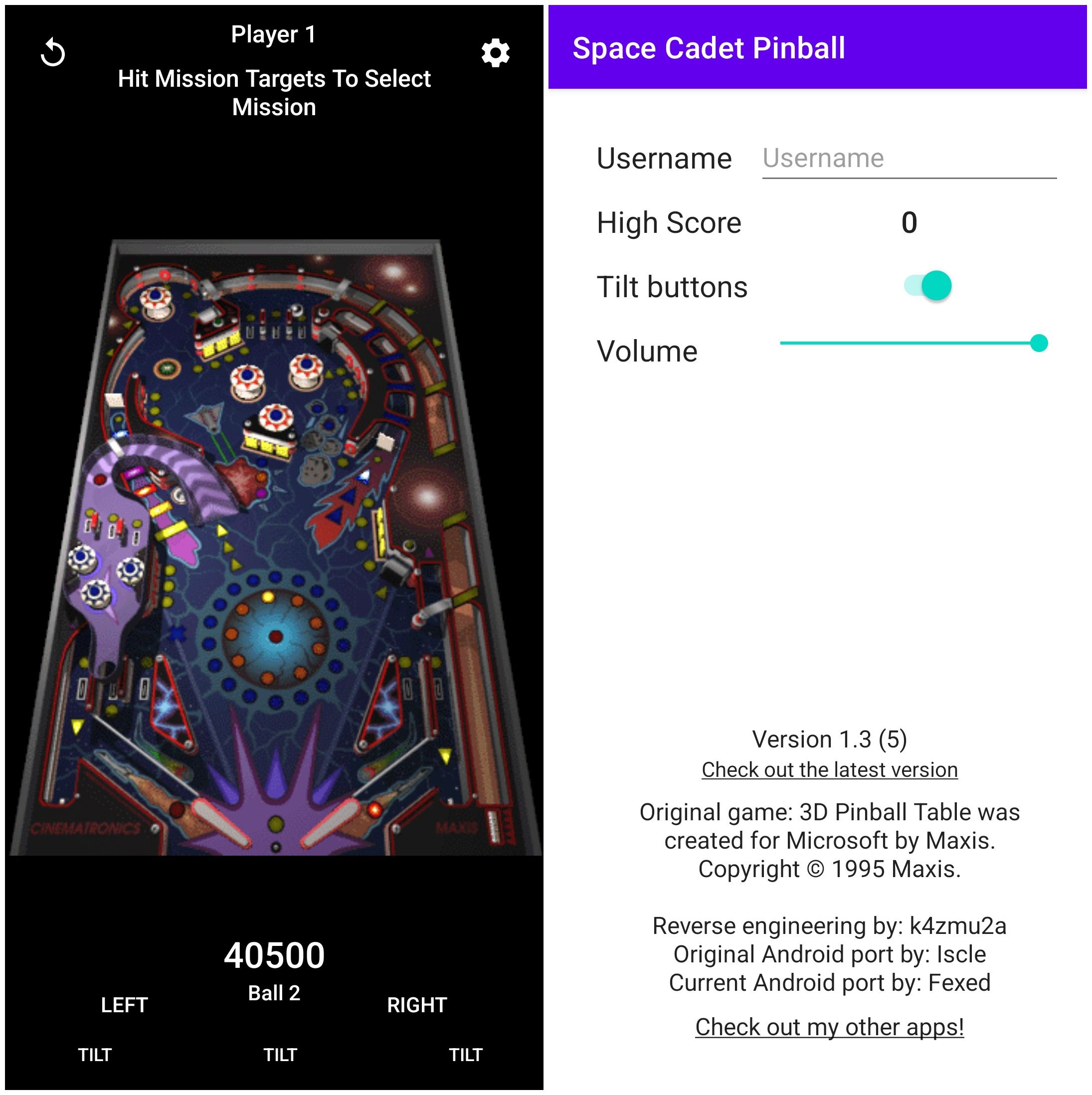 Cadete Espacial Pinball 3D no Android