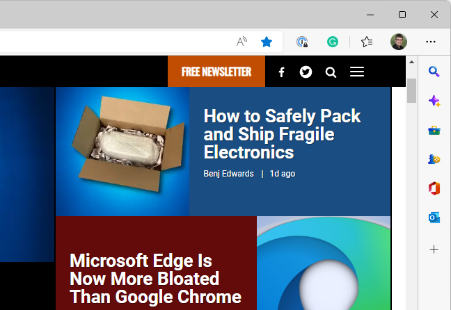 Barra lateral do MIcrosoft Edge no Edge 104.