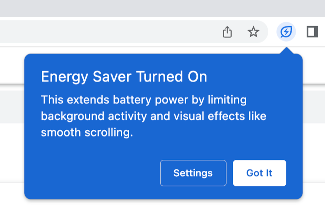 Notificação de economia de energia do Chrome