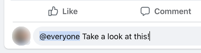 Usando a tag @everyone em um comentário no Facebook