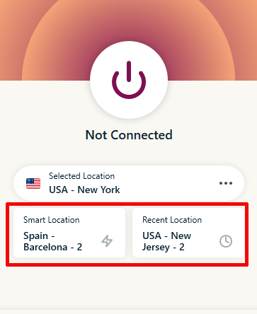 Botão rápido da ExpressVPN para localização inteligente