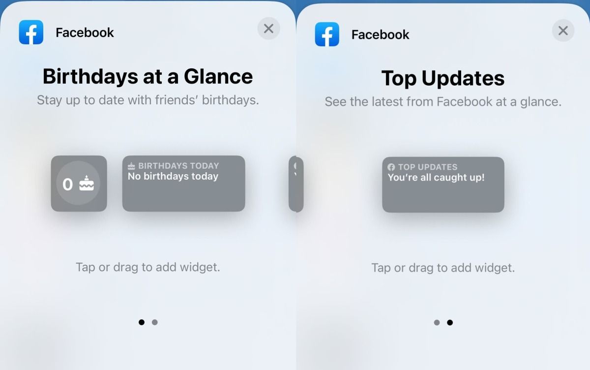 Widgets da tela de bloqueio do Facebook