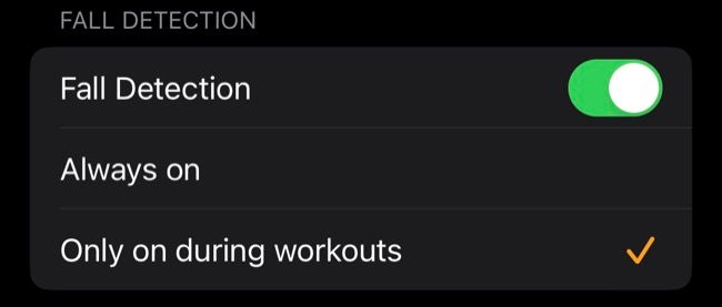 Alternar detecção de queda no aplicativo Watch para iPhone