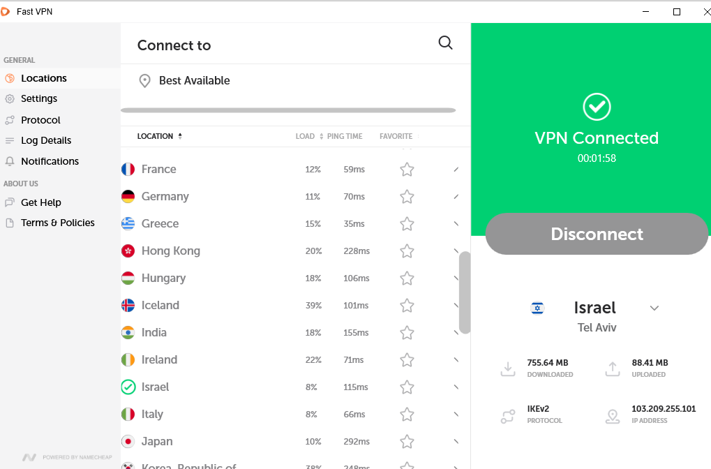 Interface principal FastVPN