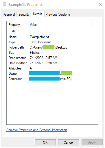 Janela Propriedades do Windows 10 exibindo alguns metadados sobre um arquivo.