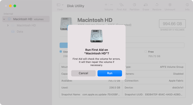 Execute os primeiros socorros no Utilitário de Disco no macOS