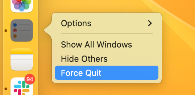 Forçar o encerramento de um aplicativo macOS usando o menu de contexto