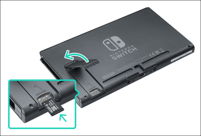 Localização do slot microSD do Nintendo Swtich