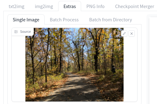 Uma foto colocada no campo de upload de extras no Stable Diffusion WebUI.