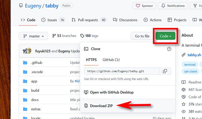 Para baixar o código bruto no GitHub, clique no botão