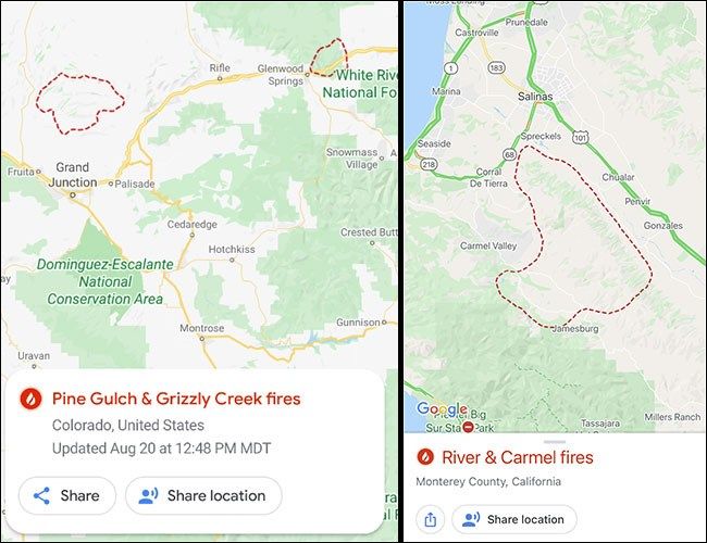 Google Maps com focos de incêndio no Android e iPhone