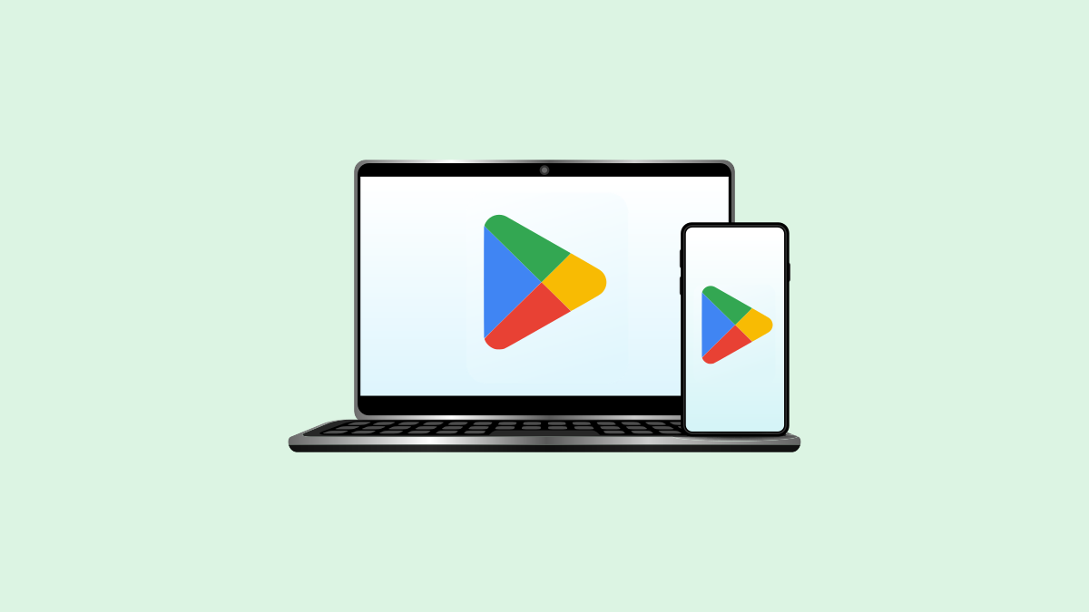 Google Play Store no telefone e laptop.