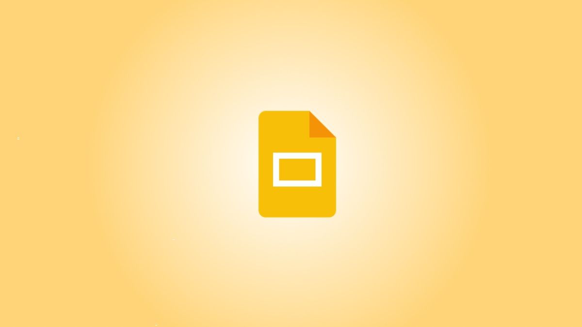 Logotipo do Apresentações Google contra um fundo gradiente amarelo.