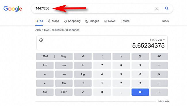 Calculadora web do Google no Safari