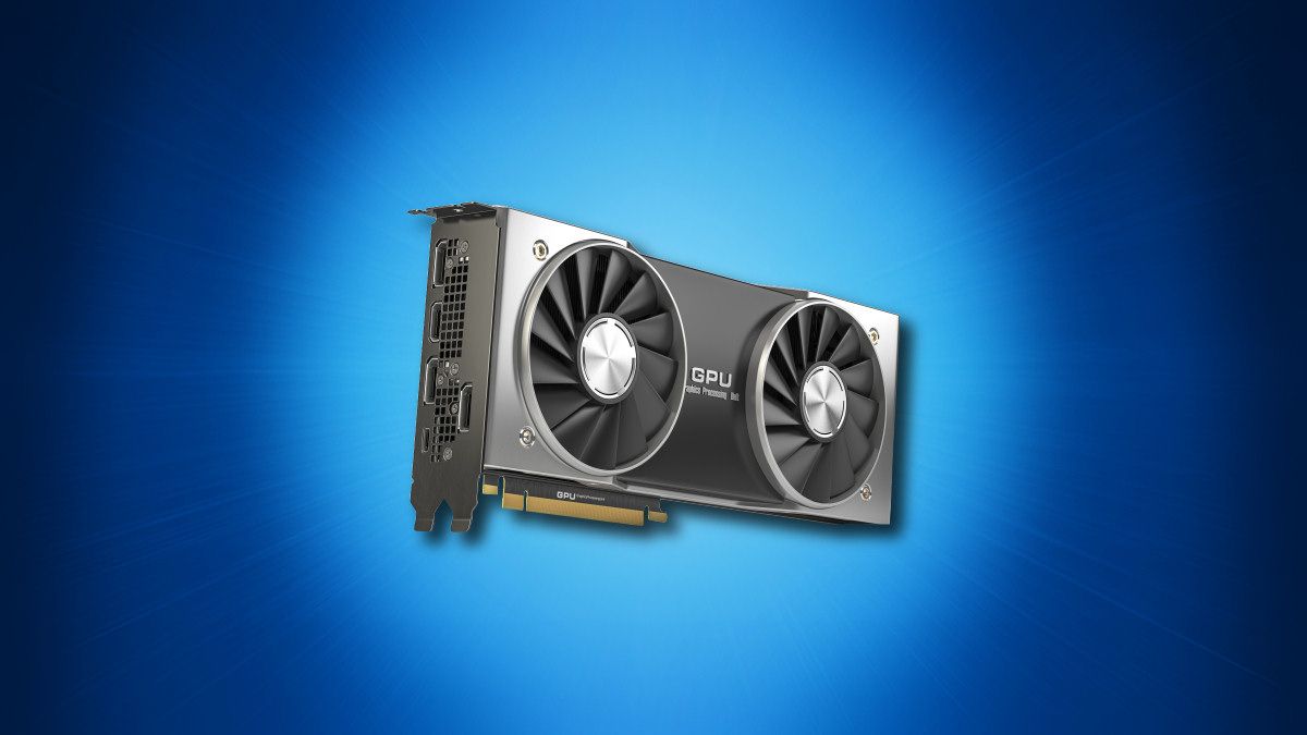 Uma placa GPU em um fundo azul