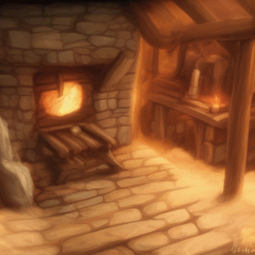 Uma lareira acesa em uma taverna estilo Dungeons and Dragons.