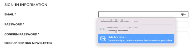 Integração Ocultar meu e-mail com Safari