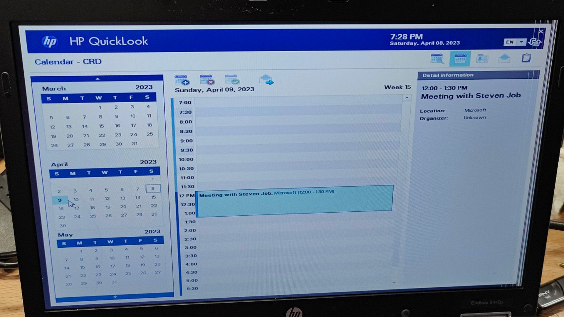 Captura de tela da visualização do calendário no HP QuickLook