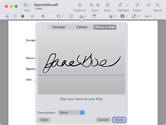 Assinatura no Mac a partir de um iPad
