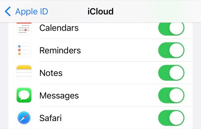 Habilite o Note nas preferências do iCloud no iOS