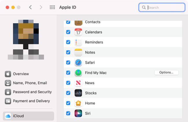 Preferências do iCloud no macOS 12