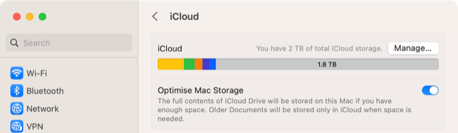 Espaço total de armazenamento do iCloud visível em um Mac