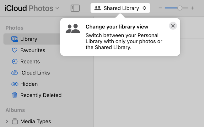 Acesse a biblioteca compartilhada em iCloud.com