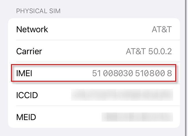 Você verá o número IMEI do seu iPhone no