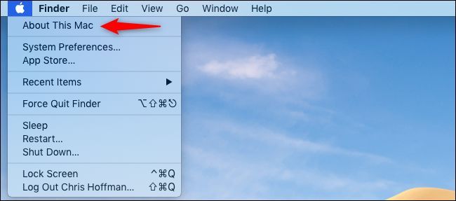 Abrindo Sobre este Mac na barra de menu do Mac.