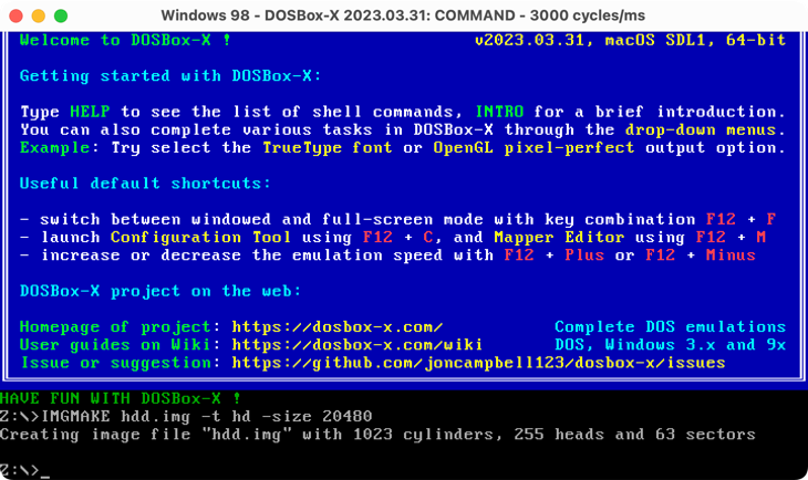 Use o comando IMGMAKE no DOSBox-X