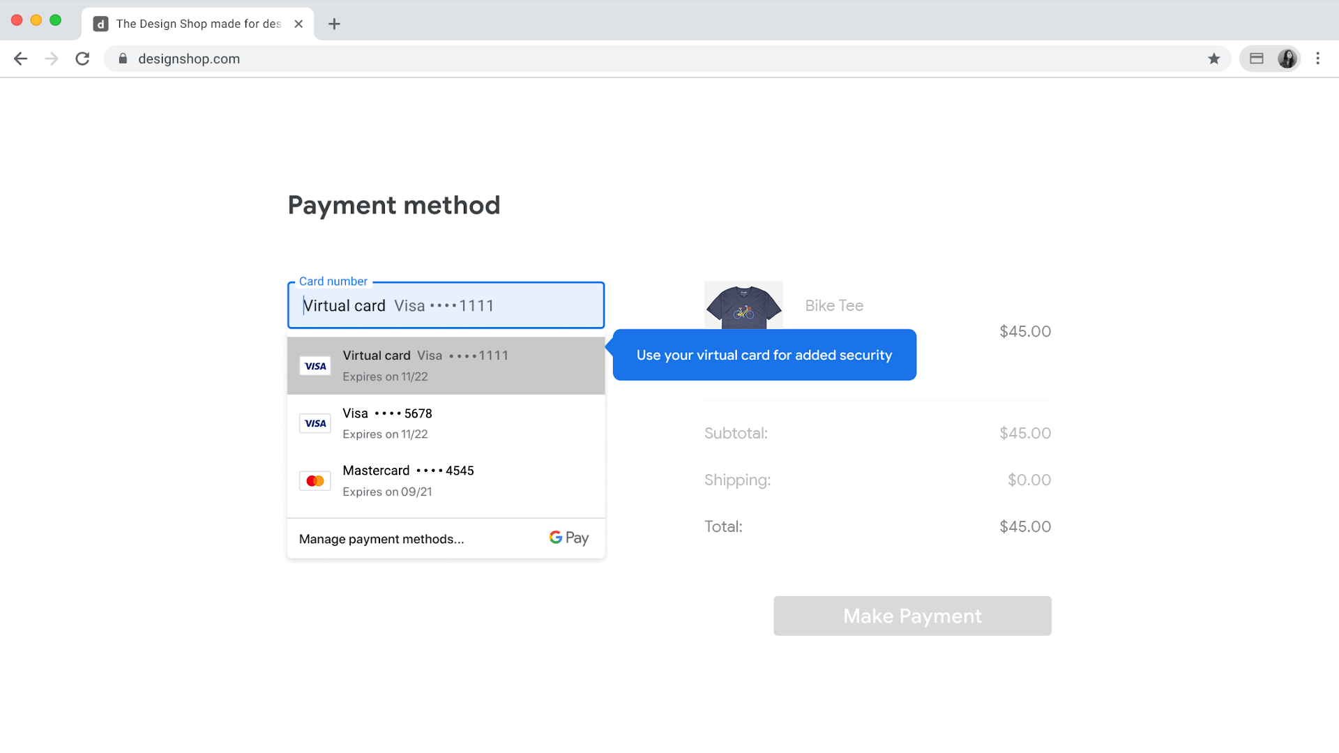 Captura de tela dos dados de pagamento de preenchimento automático do Google Chrome