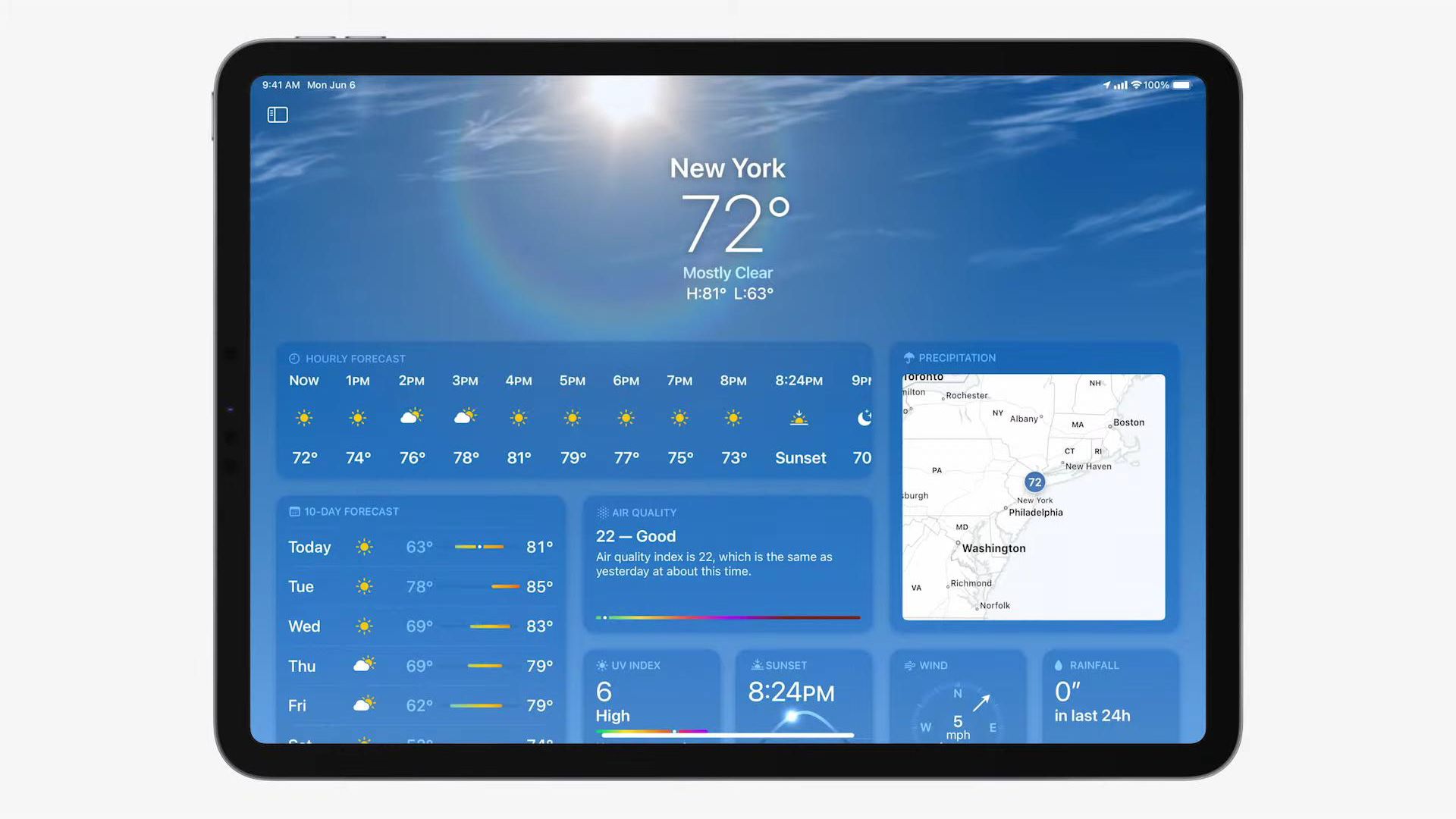 Aplicativo de clima iPadOS 16