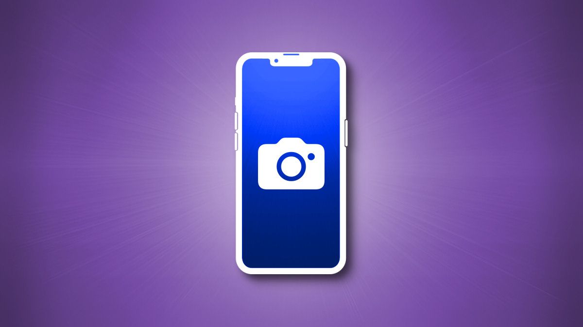 Silhueta do iPhone 13 com ícone de câmera e fundo roxo