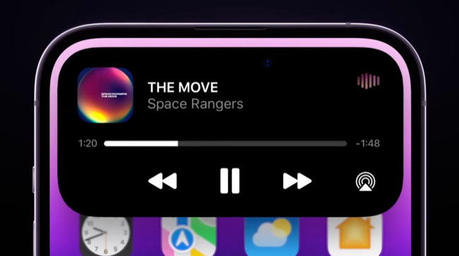 Controles em reprodução do iPhone 14 Pro agora