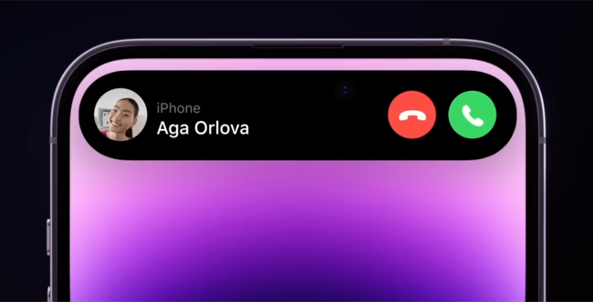 Chamada recebida do iPhone 14 Pro em Dynamic Island