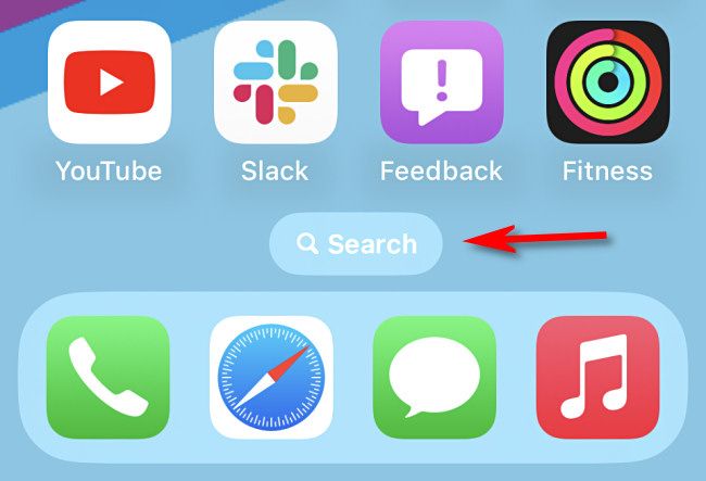 O botão de pesquisa na tela inicial no iOS 16 e superior.