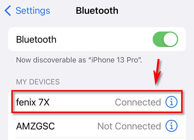 Nas configurações de Bluetooth, toque no nome do dispositivo Bluetooth que você deseja silenciar.