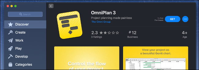 Mac App Store com aplicativo OmniPlanner em destaque