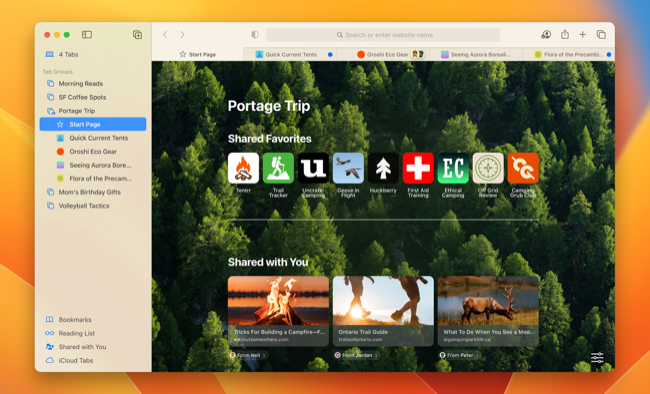 Grupos de guias compartilhadas do macOS 13 Ventura Safari
