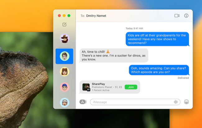 macOS 13 Ventura SharePlay Convite em mensagens