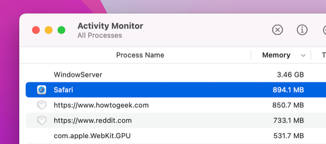 Monitorando o uso de memória no macOS Activity Monitor