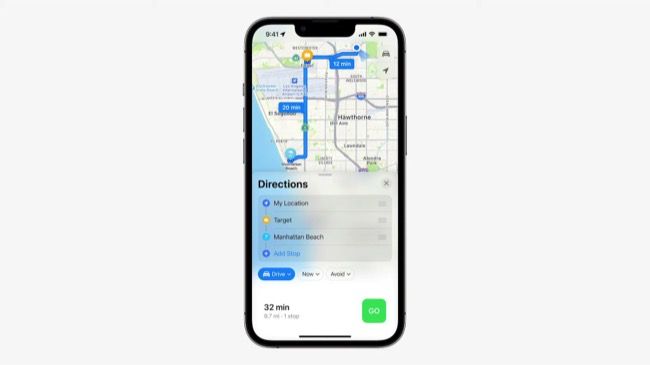 iOS 16 Maps viagens com várias paradas