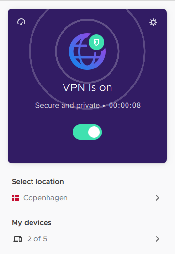 Interface principal do Mozilla VPN