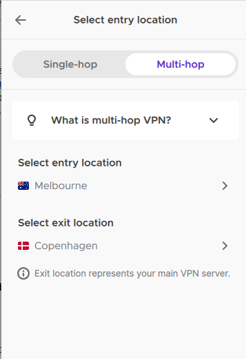 Seleção multi-hop da Mozilla VPN
