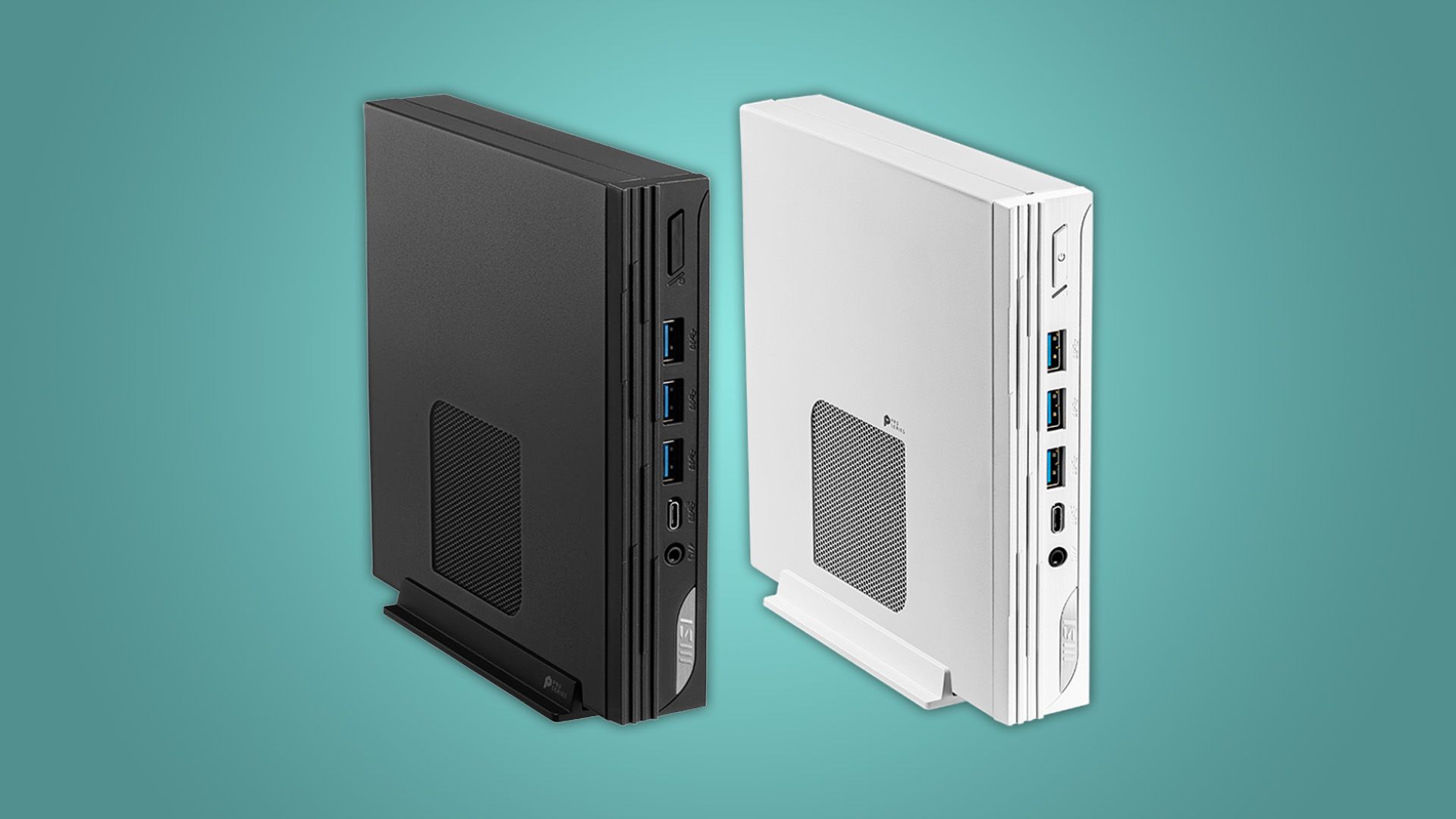 PC compacto MSI nas cores preto e branco