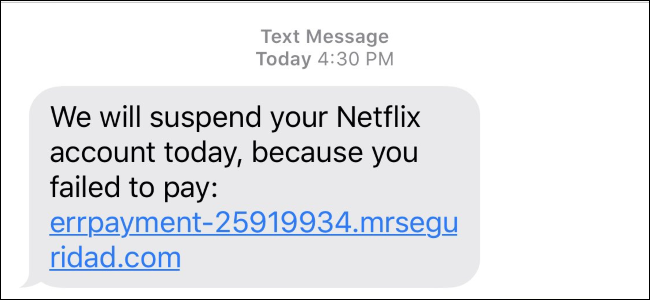 Uma mensagem de texto fraudulenta da Netflix
