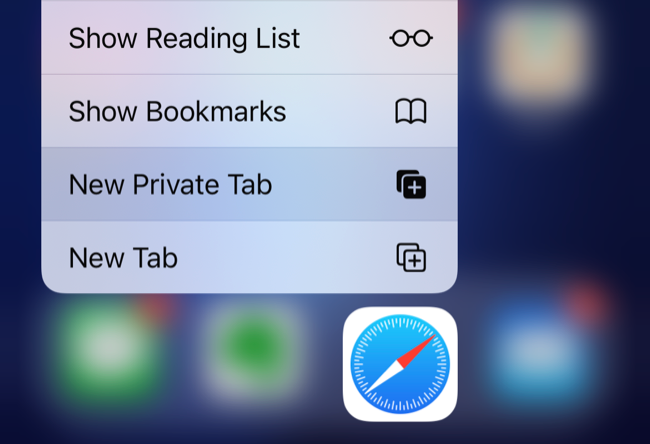 Novo atalho da guia privada no Safari para iOS