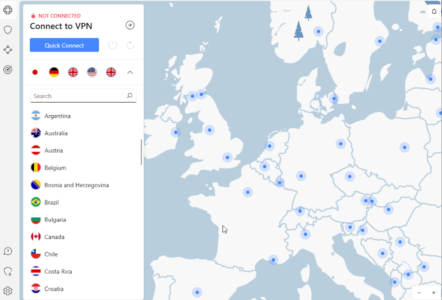 Interface principal do NordVPN