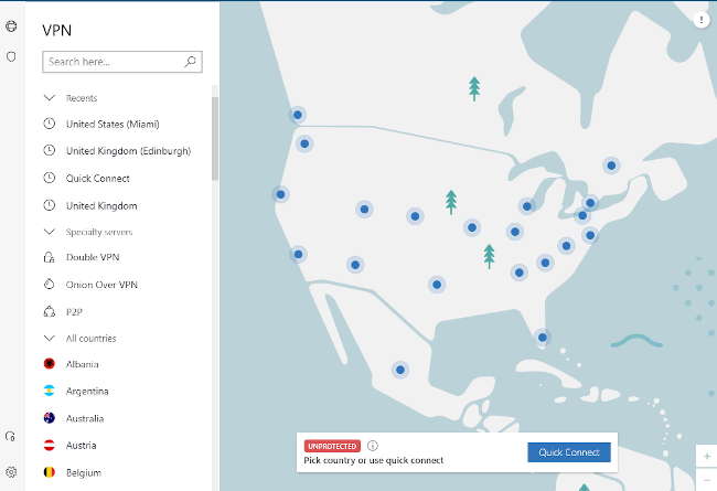 Interface NordVPN