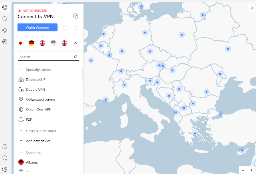 Servidores especializados da NordVPN